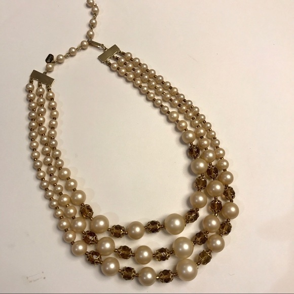JUDY Lee pearl and gem three stand necklace - Picture 1 of 7